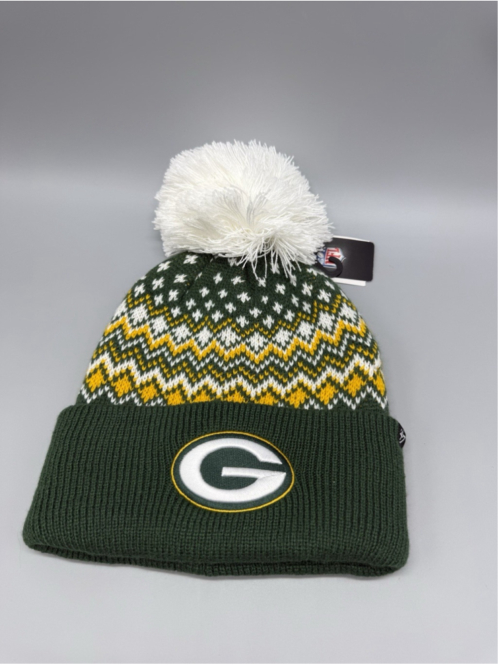 Green Bay Packers "47 Brand Women's Elsa Cuffed Knit Hat Beanie Winter Pom NWT